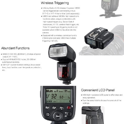 

Godox V850II GN60 24G Off Camera 18000s HSS Camera Flash Speedlight Speedlite Built-in 24G Wireless X System with 2000mAh Li-io