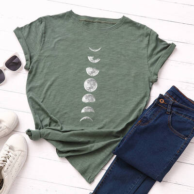 

Plus Size Moon Planet Print T Shirt Women Shirts Cotton O Neck Short Sleeve Summer T-Shirt Tops