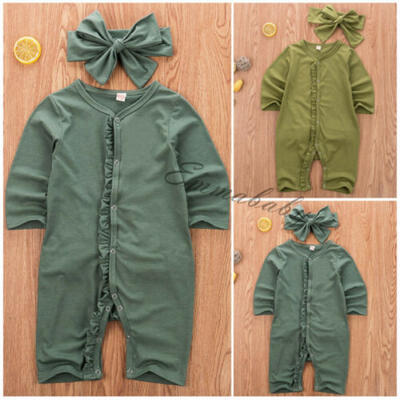 

Infant Kids Baby Unisex Solid Color Clothes Long Sleeve Romper Jumpsuit Outfits