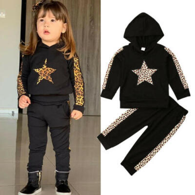 

AU Toddler Kid Baby Girl Hooded Leopard Top Sweater Pants Autumn Outfit Clothes