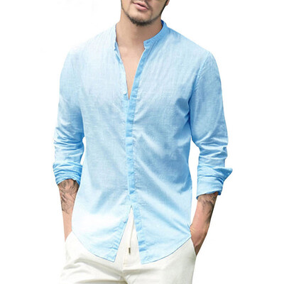 

Mens Linen V Neck Long Sleeve Basic Tee T-shirt Casual Tops Blouse -XL