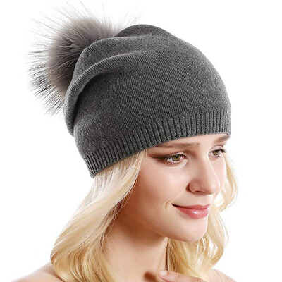 

Gobestart Women Knitting Wool Hemming Warm Beanie Winter Cashmere Hairball Pom Pom Hat Cap