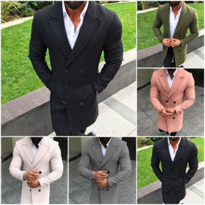 

Men Winter Trench Coat lapel Outwear Warm Overcoat Long Thicken Jacket Peacoat