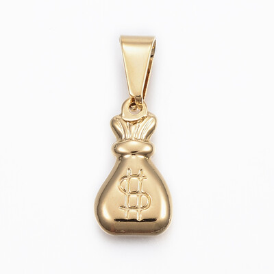 

304 Stainless Steel Pendants Money Bag Golden 20x11x4mm Hole 9x5mm