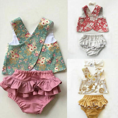 

Flower Newborn Baby Girls Outfit Clothes Romper Tops T-shirtShorts Pants Set