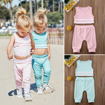

USA Toddler Kids Baby Girl Sleeveless Tops Long Pants Outfits 2pcs Set Sunsuit