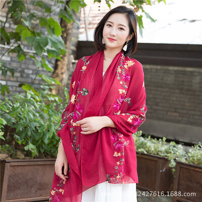 

2018 explosion models autumn&winter flowers embroidery cotton&linen scarf bib literary national wind embroidery sunscreen shawl scarves