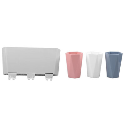 

Wall Mount Toothbrush Holder 3 Wash Gargle Cups Geometric Bathroom Set
