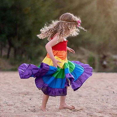 

Princess Kid Baby Girls Dress Rainbow Party Dress Sleeveless Strap Dress Clothes