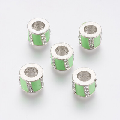 

Alloy European Beads Large Hole Beads with Enamel&Rhinestone Column Platinum LightGreen 10x75mm Hole 5mm