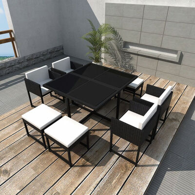 

9 Piece Outdoor Dining Set with Cushions Poly Rattan Black