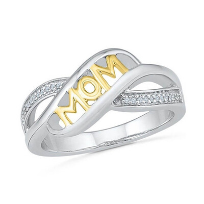 

Love Mum 925 Sterling Silver Ring Two Tone 18k Gold MOM Character Diamond Jewelry Family Christmas Birthday Rings Size 6 - 10