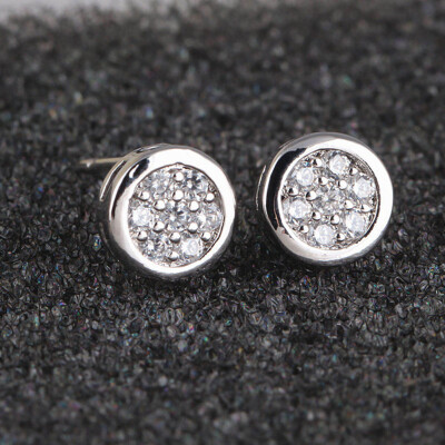 

Ladies stud earrings elegant temperament full of diamond round earrings