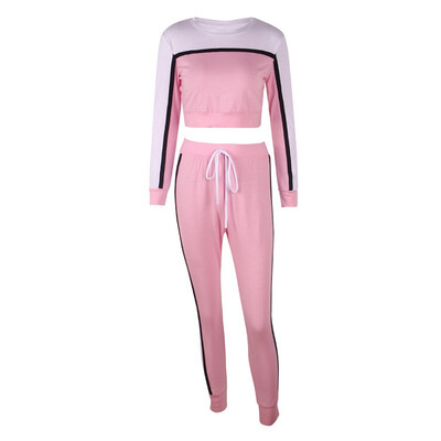 

autumn&winter womens new round neck stitching contrast color casual sports suit