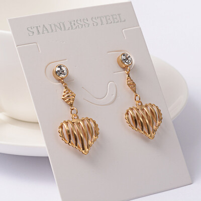 

Heart 304 Stainless Steel Rhinestone Dangle Stud Earrings Golden 39x18x5mm Pin 08mm