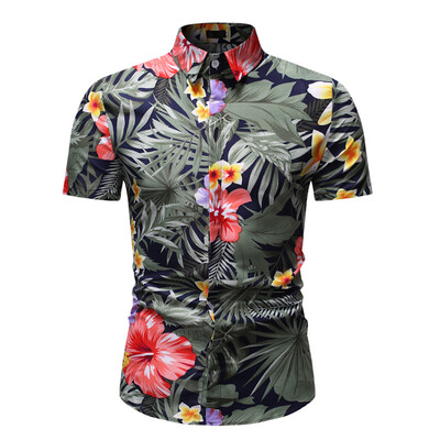 

Tailored Fashion Mens Casual Button Hawaii Print Beach Short Sleeve Quick Dry Top Blouse