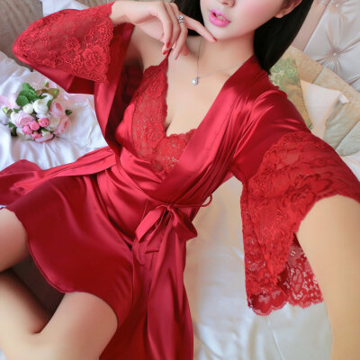 

Sexy Women Silk Satin Lady Pajamas Sleepwear Robes Nightdress Nightgown 2PCS