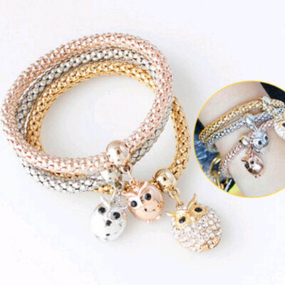 

Micro-inlay Alloy Pendant Charm Tri-color Corn Chain Elastic Bracelet