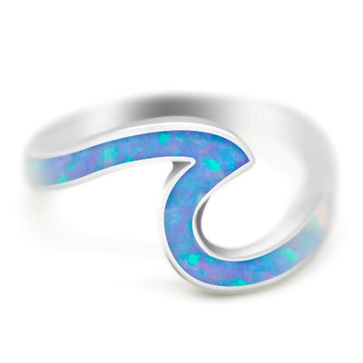 

Simple Dainty Thin Opal Wave Ring Beach Sea Surfer Island Jewelry