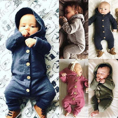 

100Cotton Newborn Baby Boy Girl Kids Cotton Hooded Romper Jumpsuit Clothes Outfit