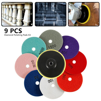 

9PcsSet 4" Marble Water Mill Diamond Polishing Pads Granite Marble Concrete Stone Grinding Discs Hand Tools