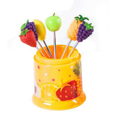 

Toponeto 6Pcs Kitchen creative cute fruit sign stainless steel fruit fork Fork Fruit