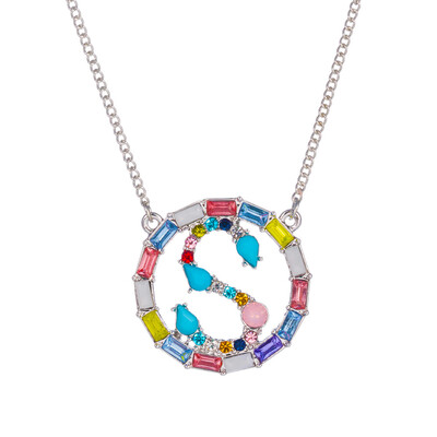

Multicolor fashion Silver charm 26 Alphabet Round pendant necklace pave zircon initial letter necklaces Couple Name necklace