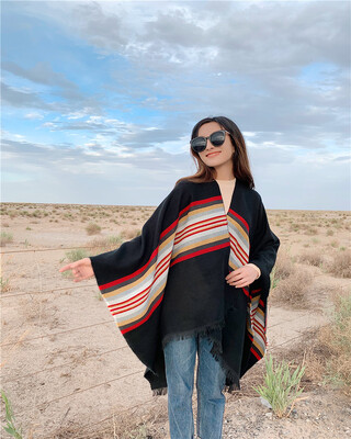 

AliExpress best selling European&American monochrome stripes loose shawl fashion warm thickening increase scarf cloak