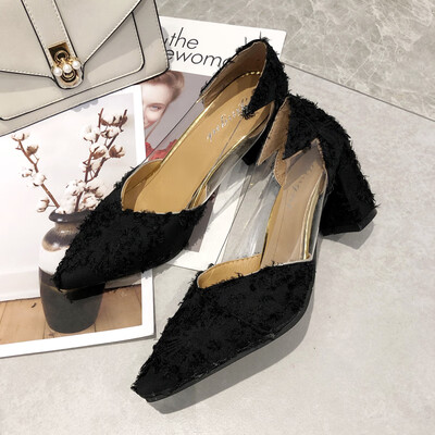 

Little fresh girl high heels female spring retro pointed shallow mouth thick heel chic fairy shoes