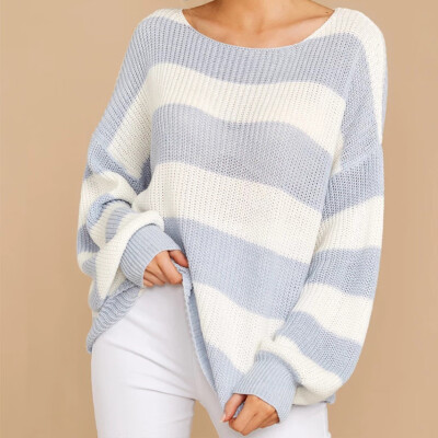 

〖Follure〗Women Casual Pullover Knitted Striped Long Sleeve Loose O-Neck Sweater