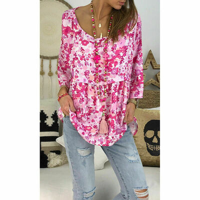 

Womens Loose Boho T Shirt Tee Blouse Ladies Summer Baggy Pullover Tops Plus Size