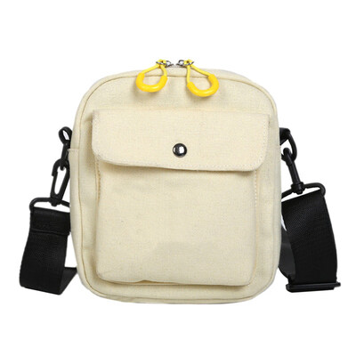 

Women 2 Zips Wide Strap Multi Pocket Student Canvas Shoulder Bag Crossbody Pouch
