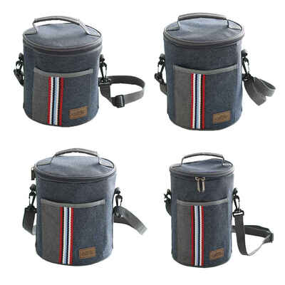 

Stripe Round Lunch Tote Bags Pocket Oxford Cloth Cooler Insulated Shoulder Handbag Insulated Lunch Pouch