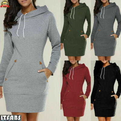 

Womens Sexy Hooded Sweatshirt Long-Sleeved Sweater Hoodie Pullover Mini Dress