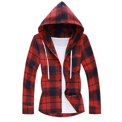 

Toponeto Mens Casual Fashion Plaid Printing Loose Hoodie Removable Long Sleeve Shirt Top