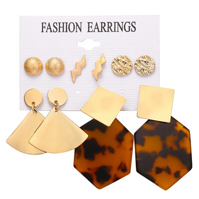 

Creative Flower Leaves Earrings Set Metal Piece Polygon Leopard Print Acrylic Earrings Multi-piece Suit