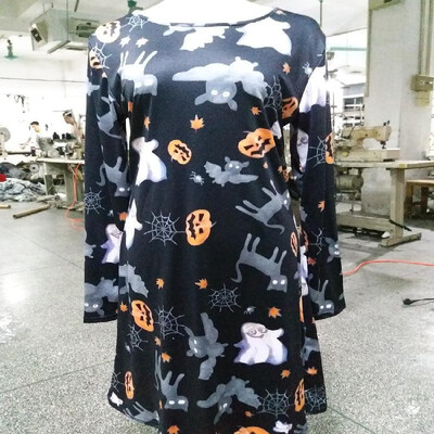 

2016EBAY autumn&winter new Halloween Christmas fashion clothing Europe&the United States cartoon print long-sleeved dress