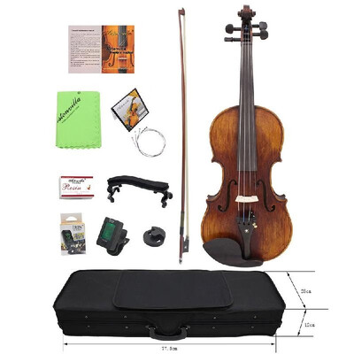 

44 Full Size Handcrafted Solid Wood Acoustic Violin Fiddle with Carrying Case Tuner Shoulder Rest String Cleaning Cloth Rosin Sor