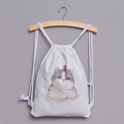 

Tailored Fashion Women Cat Print Drawstring Backpack Large Tote Canvas Backpack Bag