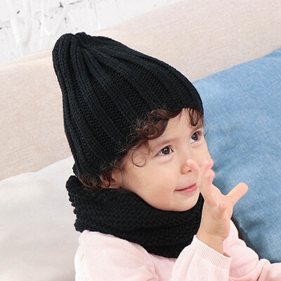 

2019 Baby Hat Scarf Set Autumn Winter Knitted Wool Solid Boys Girls Hat Children Hat And Snood For Girls Kids Hat 0-3 Years old