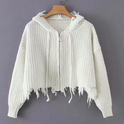 

Tailored Women Drawstring Solid Long Sleeve Sweatershirt Zipper Hoodie Knitt Sweater Top