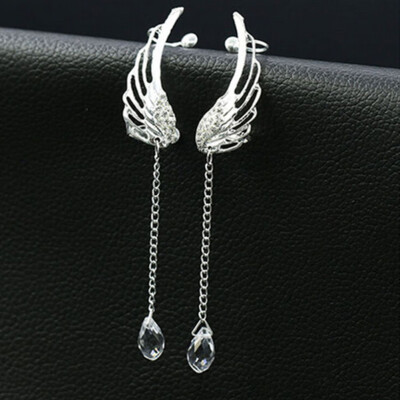 

925 Sterling Silver Angel Wing Stylist Crystal Earrings Drop Dangle Ear Stud for Women Gift