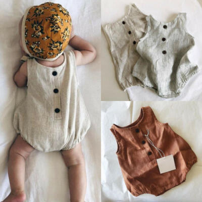 

US Summer Newborn Baby Girl Boy Clothes Cotton&linen Romper Bodysuit Outfits Set