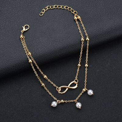 

alloy 8 word double pearl chain imitation pearl anklet ladies beaded handmade anklet fashion girl gift anklet