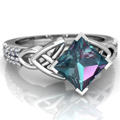 

Princess Cut Mystic Rainbow Topaz Proposal Gift Engagement Party Rings Wedding Bands For Women Men Unisex Size 5 - 12