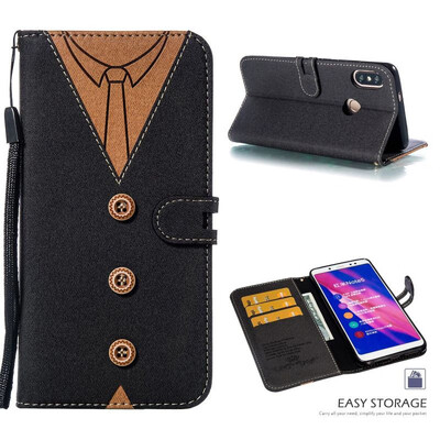 

MOONCASE Millet Red Rice Note 5 Pro Stitching Embossed Mens Leather Case - Black