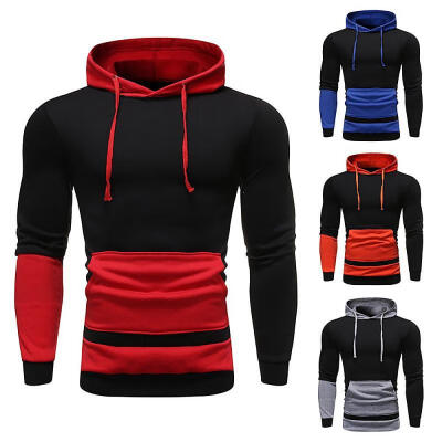 

Mens Casual Long Sleeve Pullover Hoodies Autumn Winter Color Block Warm Sweatshirt