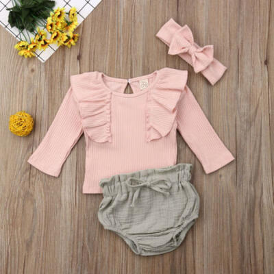 

US Newborn Baby Girl Summer Clothes Ruffle Tops T-Shirt Shorts Headband Outfits
