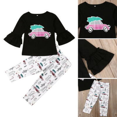 

USA Toddler Kids Baby Girl Christmas Tops T-shirt Long Pants Outfits Set Clothes