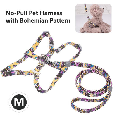 

Pet Harness No-Pull Adjustable Chest Straps Bohemian Pattern Vest with Leash Reflective Canvas Leash Vest for Dogs Cats